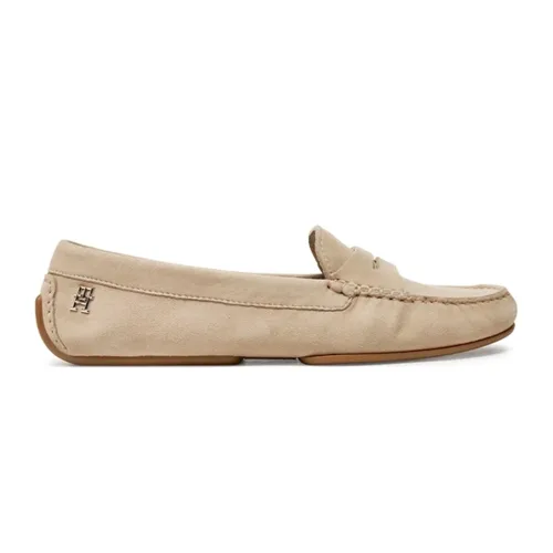 Tommy Hilfiger Flag Suede Driver Loafer Beige